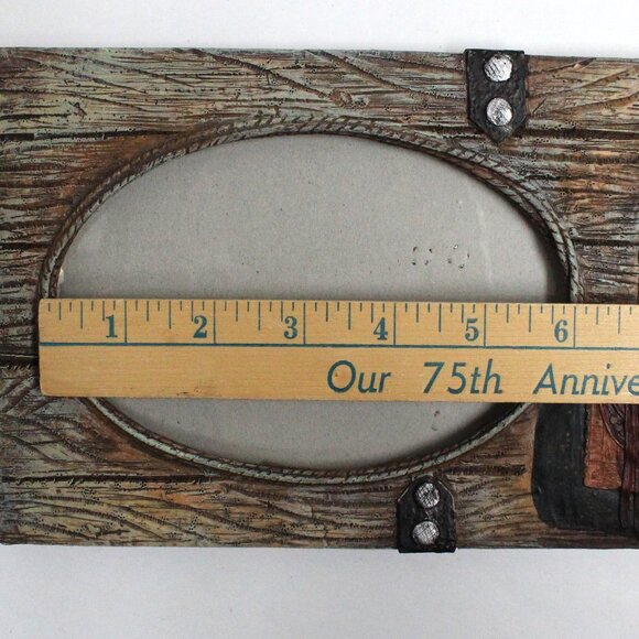 Oval Glass Standup Country Cowboy Riding Roping Theme Picture Frame - Picture 8 of 12